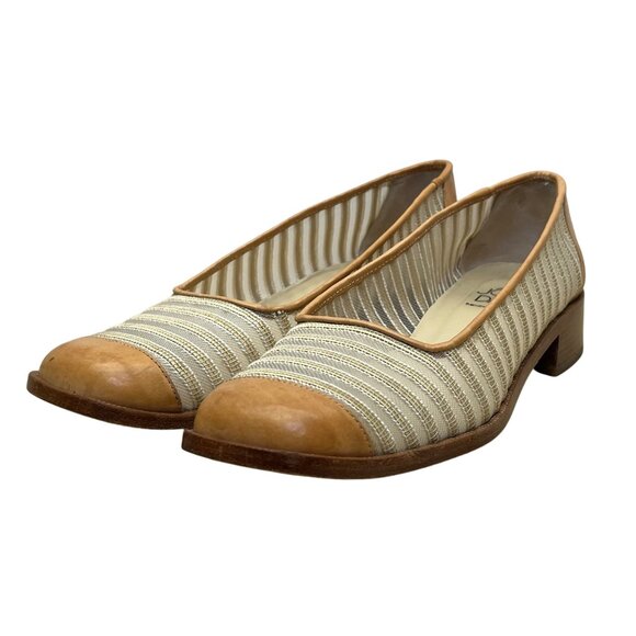 Vintage Joan David Women’s Tan/Brown Leather & Fabric Striped Low-Heel Flats Sz - Picture 3 of 8